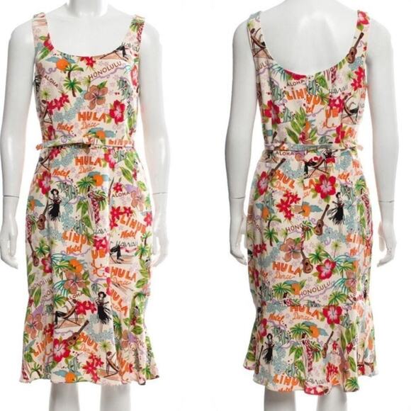 Vintage David Meister Aloha Hawaii Hula Summer Dress 100% Silk Neimans Size 8 - Picture 3 of 15